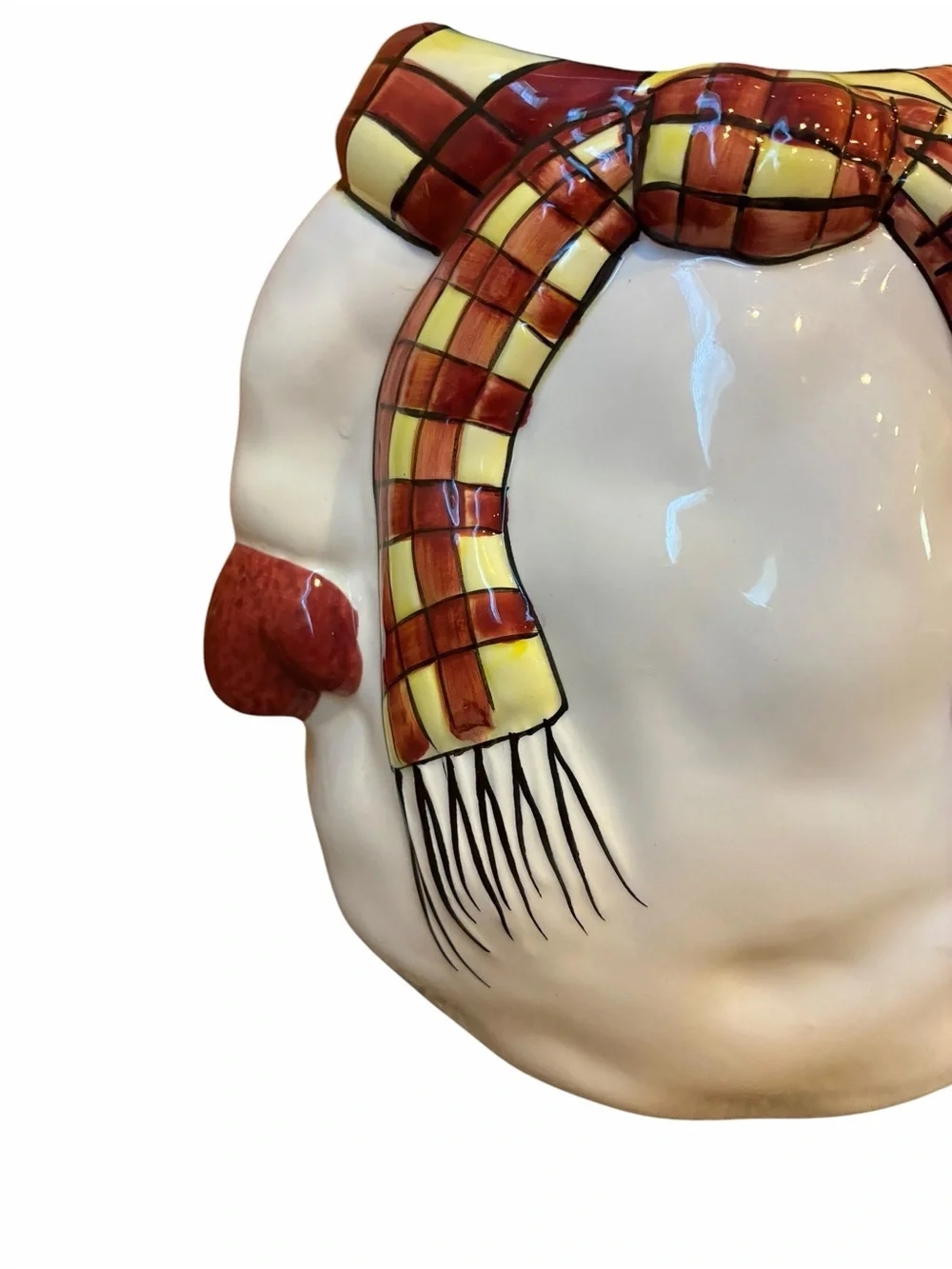 Sakura Debbied Mumm White Snowman Cookie Jar Red Hat lid Plaid Scarf Christmas